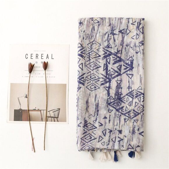 2/$30 Ladies Blue Print Scarf - Picture 4 of 6